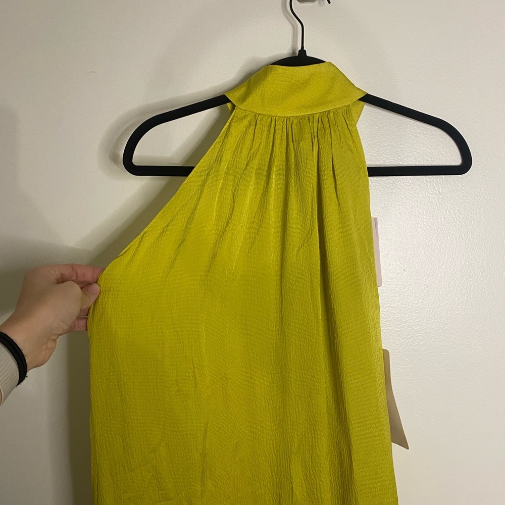 Wiggy Kit NWT The Aster Dress Chartreuse Hammered Silk Maxi High Neck Medium - Picture 15 of 15